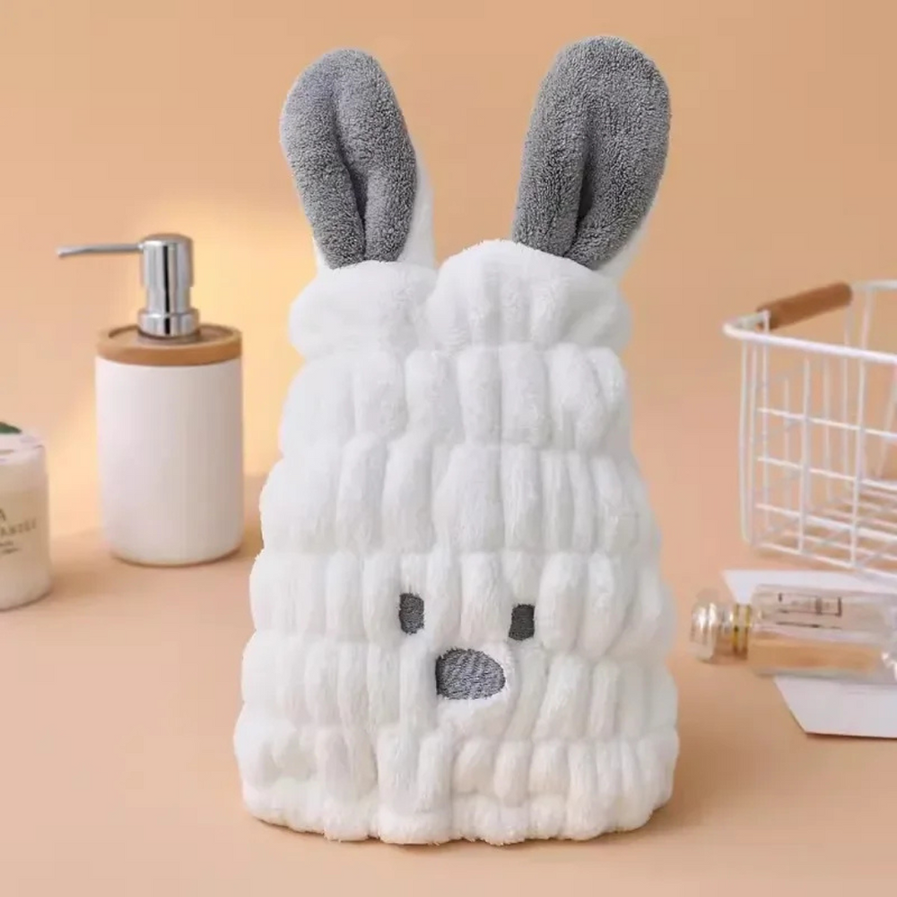 Kids' hair towel dries fast with microfibre – cute rabbit design, gentle on scalp | Toddlers