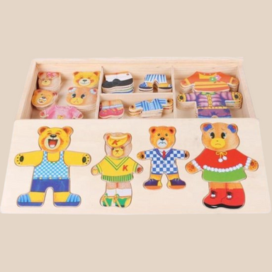 Wooden dress-up puzzle with teddy bears – boosts emotions, motor skills | kids