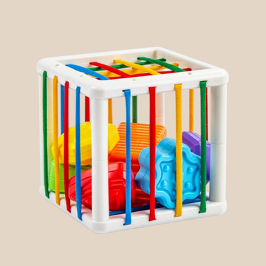 Sensory shape cube – motor skills, BPA-free, flexible bands | Montessori toy