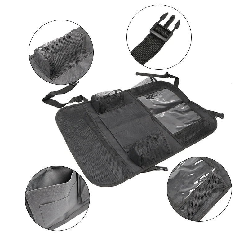 Car seat organiser with tablet holder – storage pockets, water-resistant | for kids