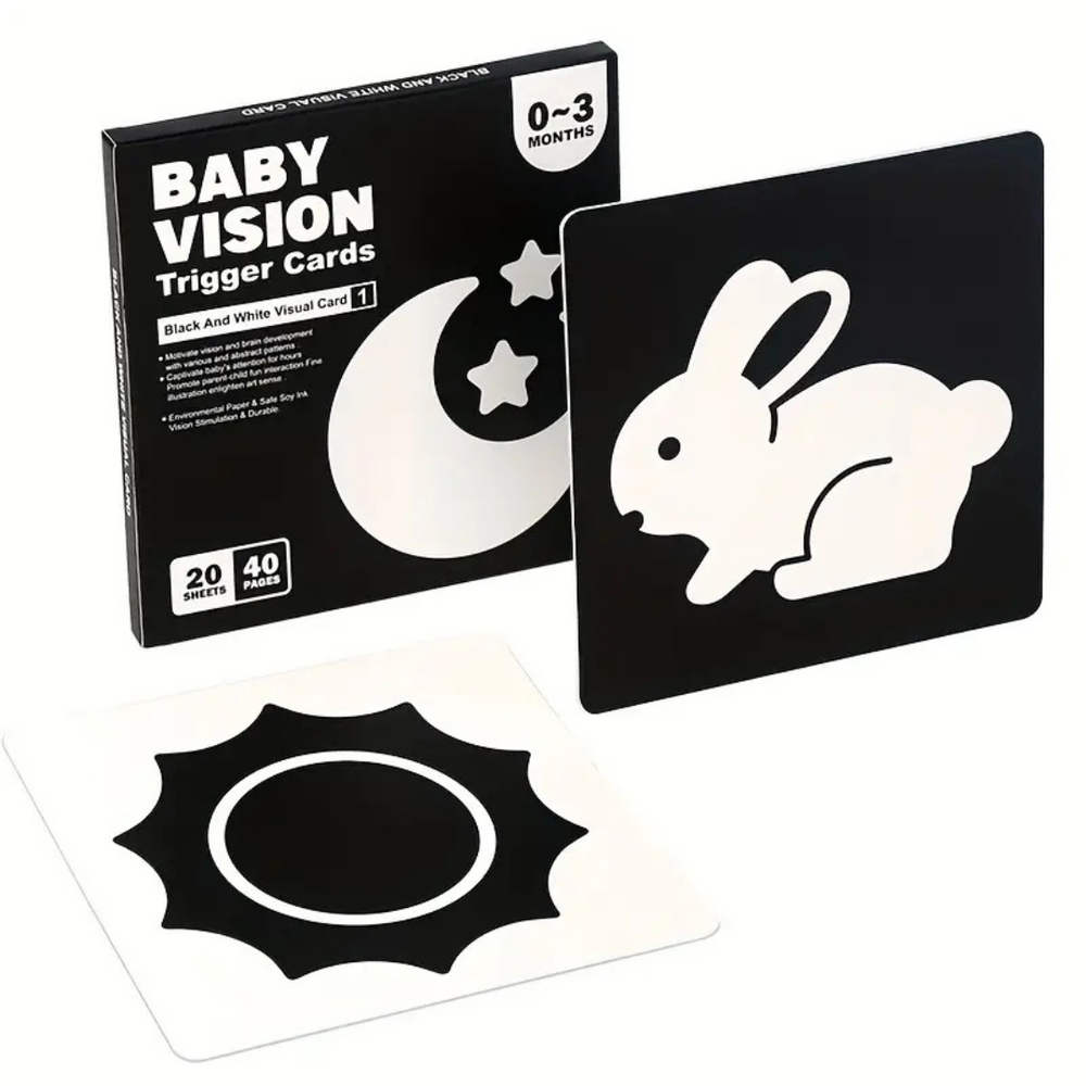 Baby flash cards with high-contrast patterns – shape recognition, sensory play | 0–36 months
