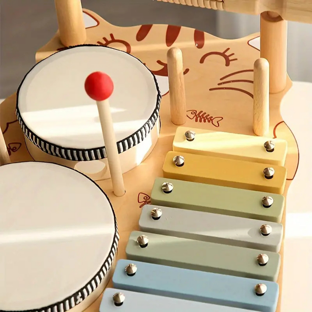 Wooden kids' drum set with xylophone – sturdy design, multiple instruments | toddler musical toy