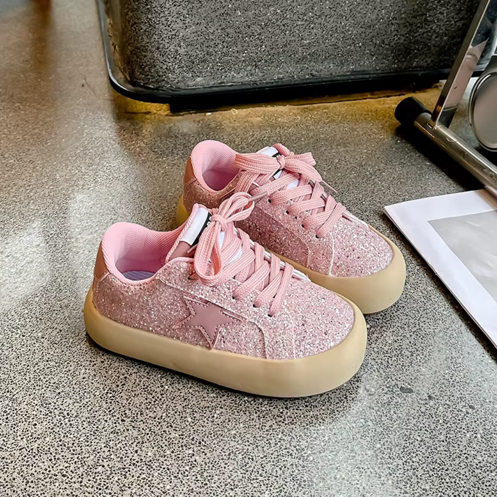 Glitter trainers with soft lining – secure laces, non-slip sole | girls