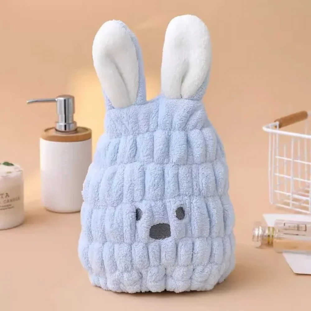Kids' hair towel dries fast with microfibre – cute rabbit design, gentle on scalp | Toddlers