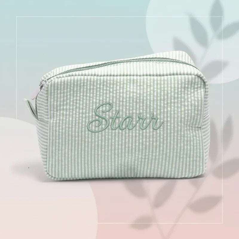 Personalised striped toiletry bag with name – spacious zip, multiple sizes | wash bag