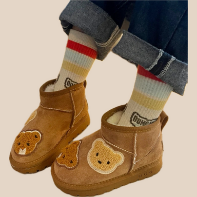 Ankle boots with bear patches – fleece lining, non-slip sole | Girls