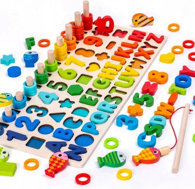 Wooden educational learning board – letters, numbers and shapes | Montessori toy