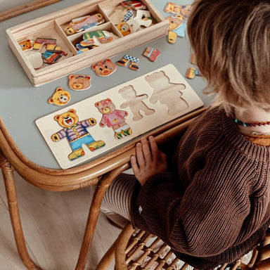 Wooden dress-up puzzle with teddy bears – boosts emotions, motor skills | kids
