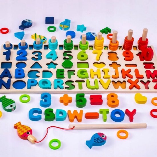 Wooden educational learning board – letters, numbers and shapes | Montessori toy