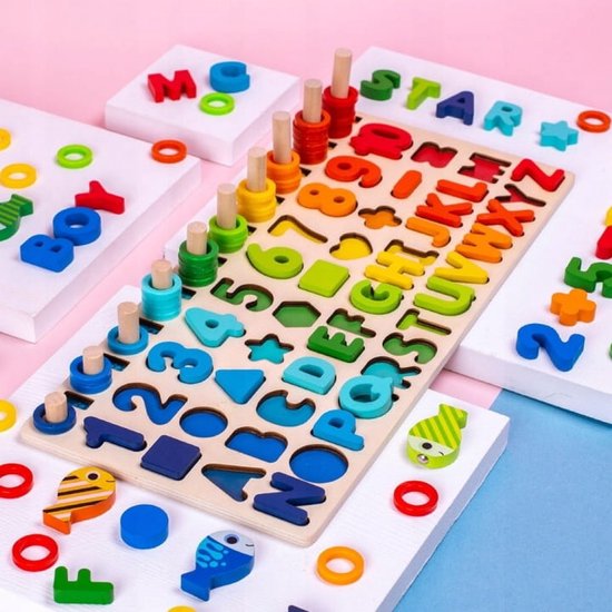 Wooden educational learning board – letters, numbers and shapes | Montessori toy