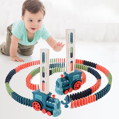 Automatic train builds domino runs – light, sound & safe design | STEM toy
