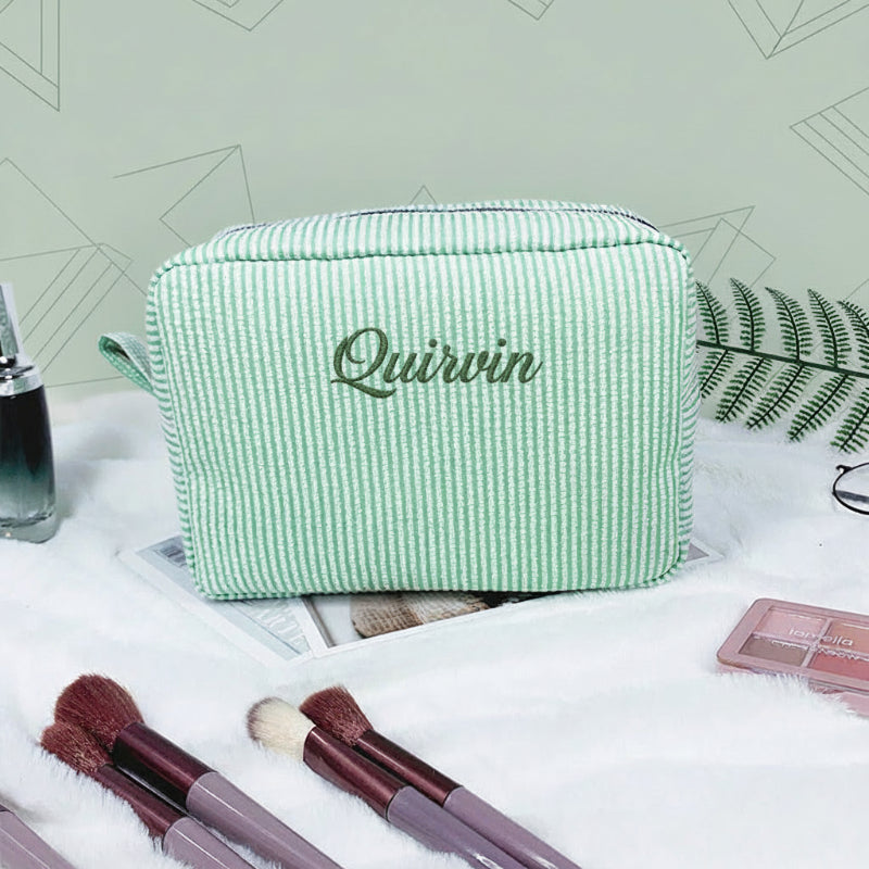 Personalised striped toiletry bag with name – spacious zip, multiple sizes | wash bag