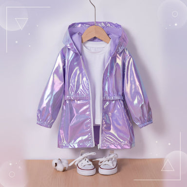 Rain jacket with hood and glossy coating – full zip, elastic cuffs | waterproof coat