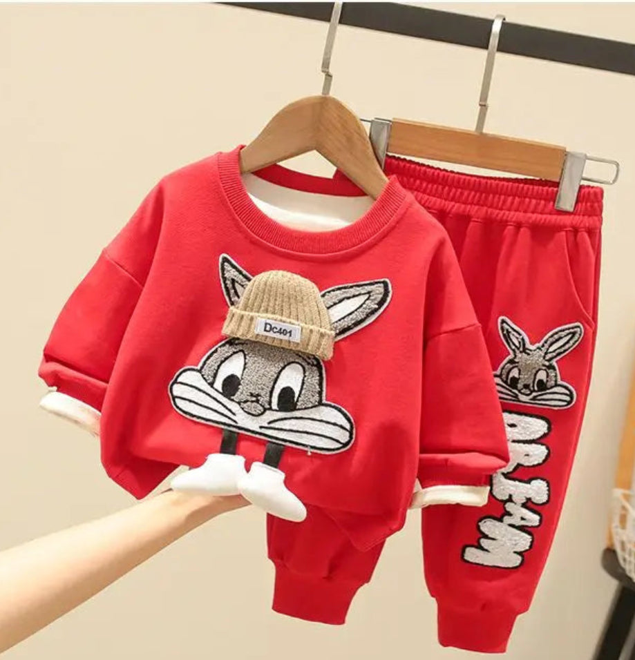 Bunny jumper and trousers set – soft cotton blend, elastic waistband | kids outfit