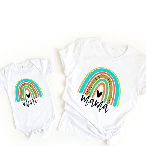 Mum & daughter matching set – shirt & romper outfit | Rainbow print