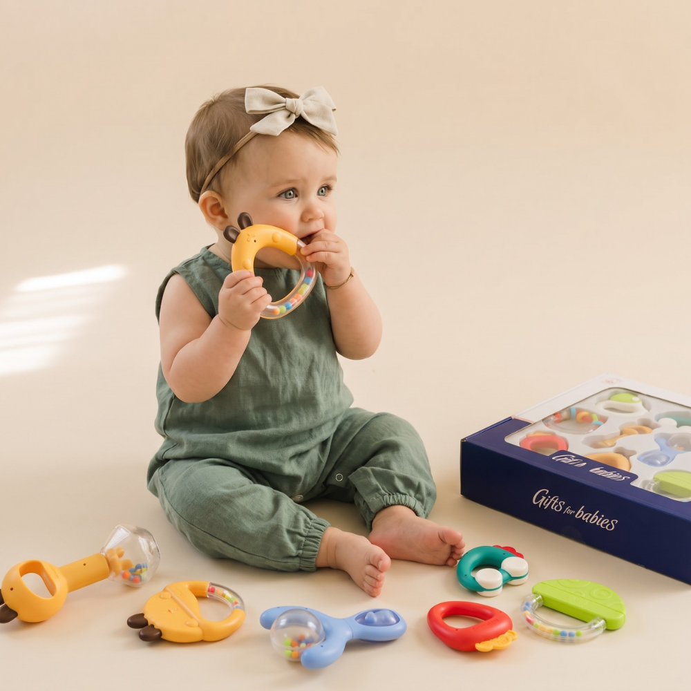 Baby rattle and teething toy set – soft, BPA-free | for 0–12 months