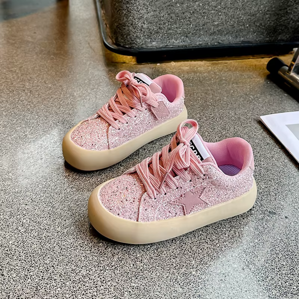Glitter trainers with soft lining – secure laces, non-slip sole | girls