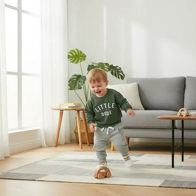 Boys' autumn outfit with soft jumper and trousers – letter print, stretch fit | kids