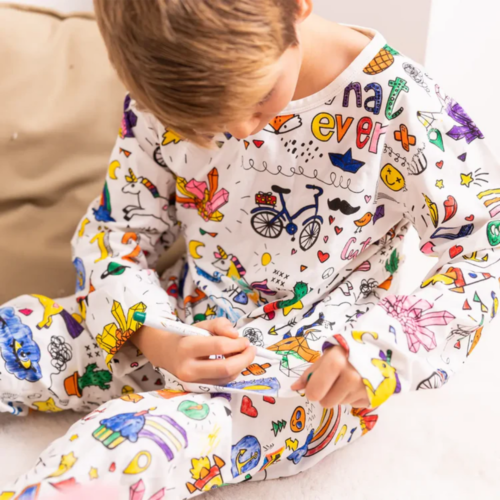 Colour-in pyjamas for kids – soft, breathable, personalisable | creative sleepwear