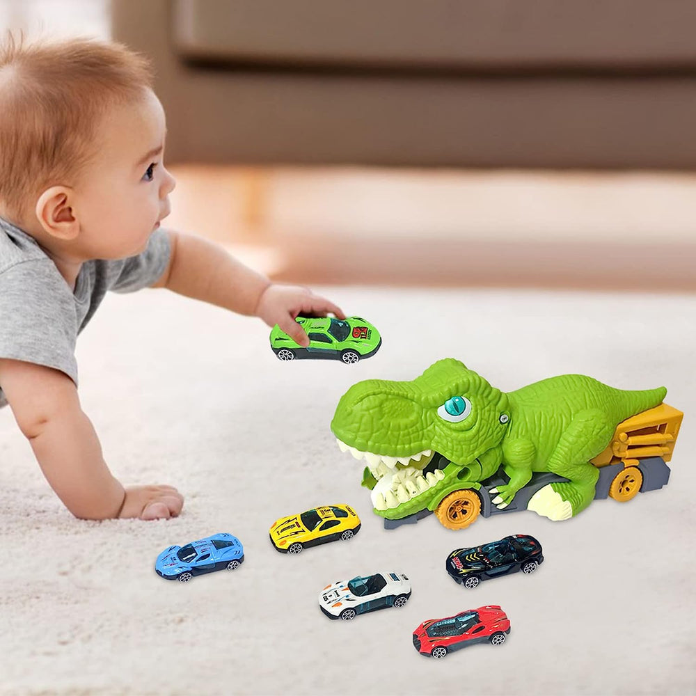 Dinosaur playset with truck and mini cars – durable, easy to assemble | Kids 3+