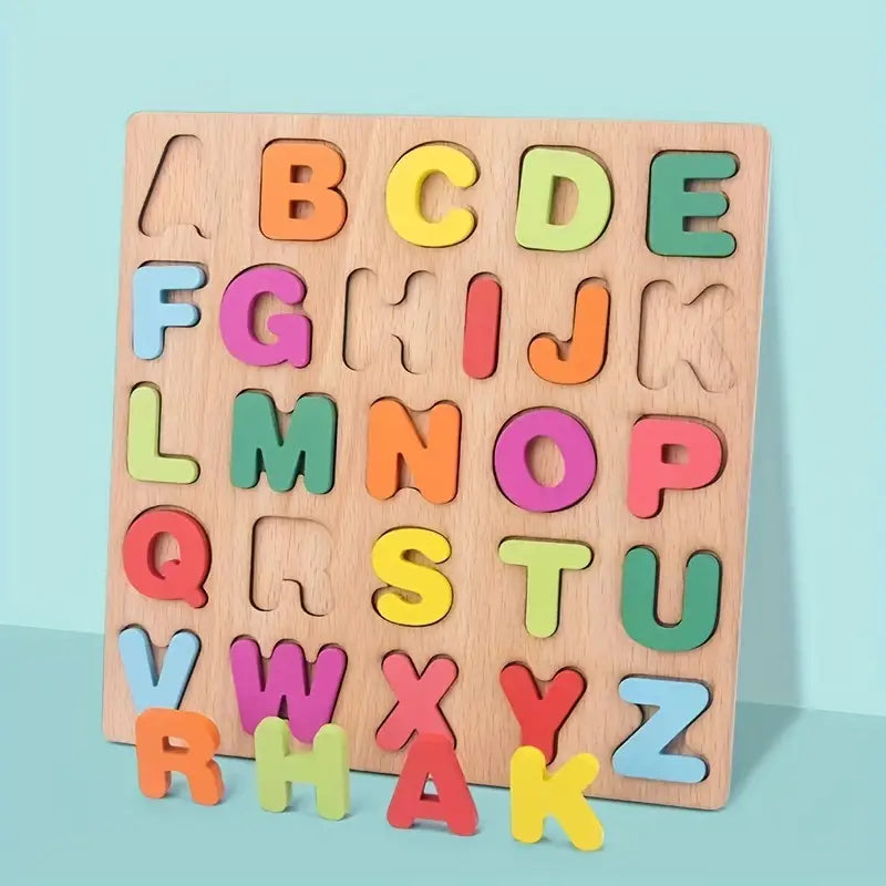Wooden puzzle set teaches letters, numbers and shapes – sturdy, safe | Toddlers