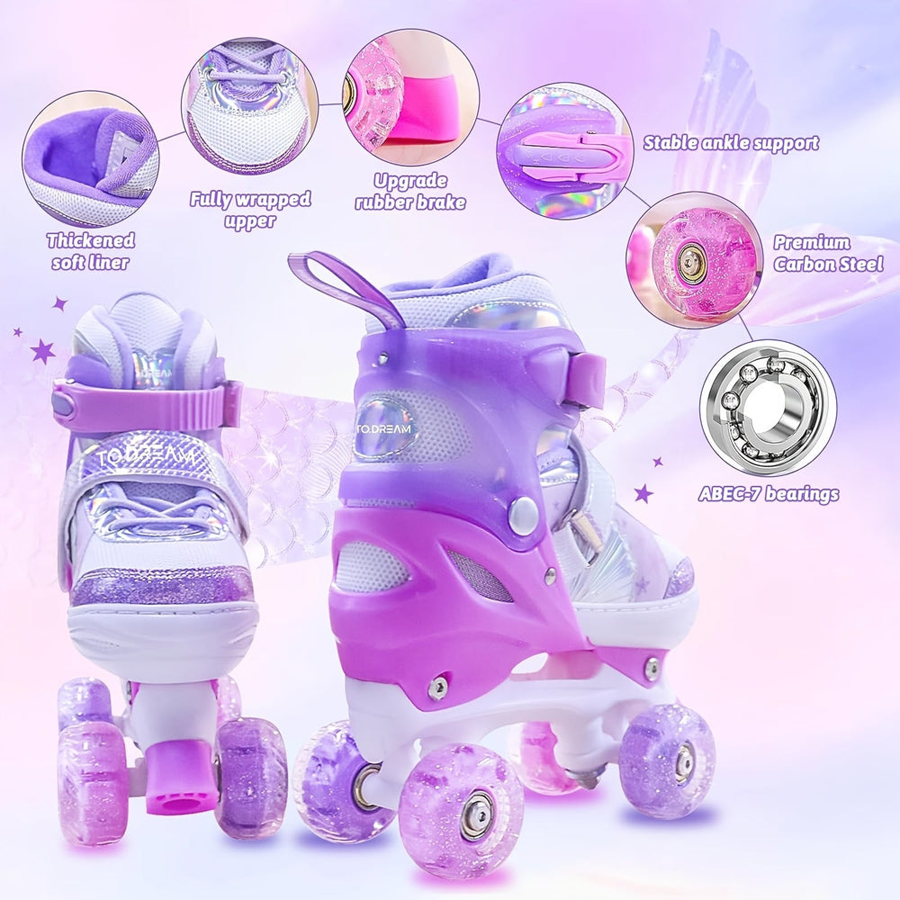 Adjustable roller skates with glitter design – comfortable fit, ankle support | kids