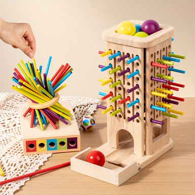 Wooden stacking tower with Montessori design – colours, balance, memory | toddler toy