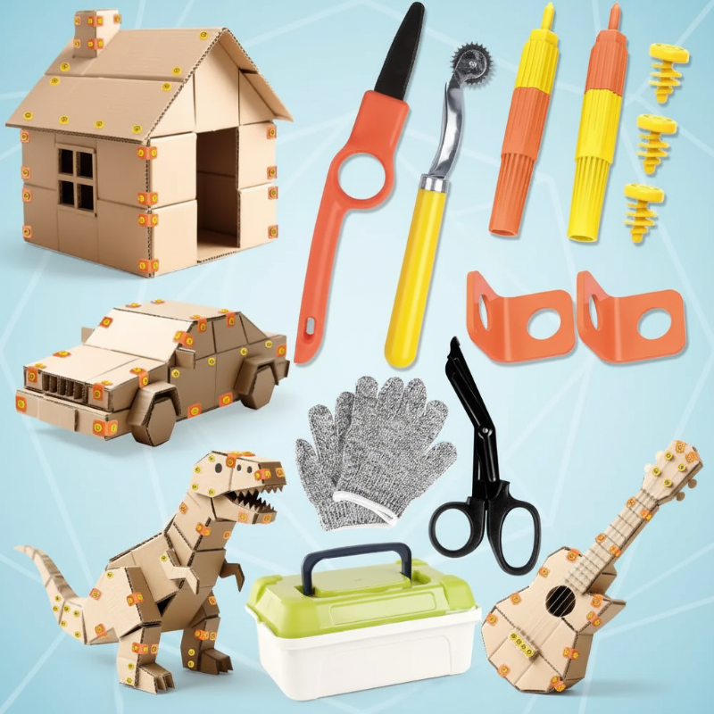 Kids' tool set for cardboard building – creative, safe design | pretend play