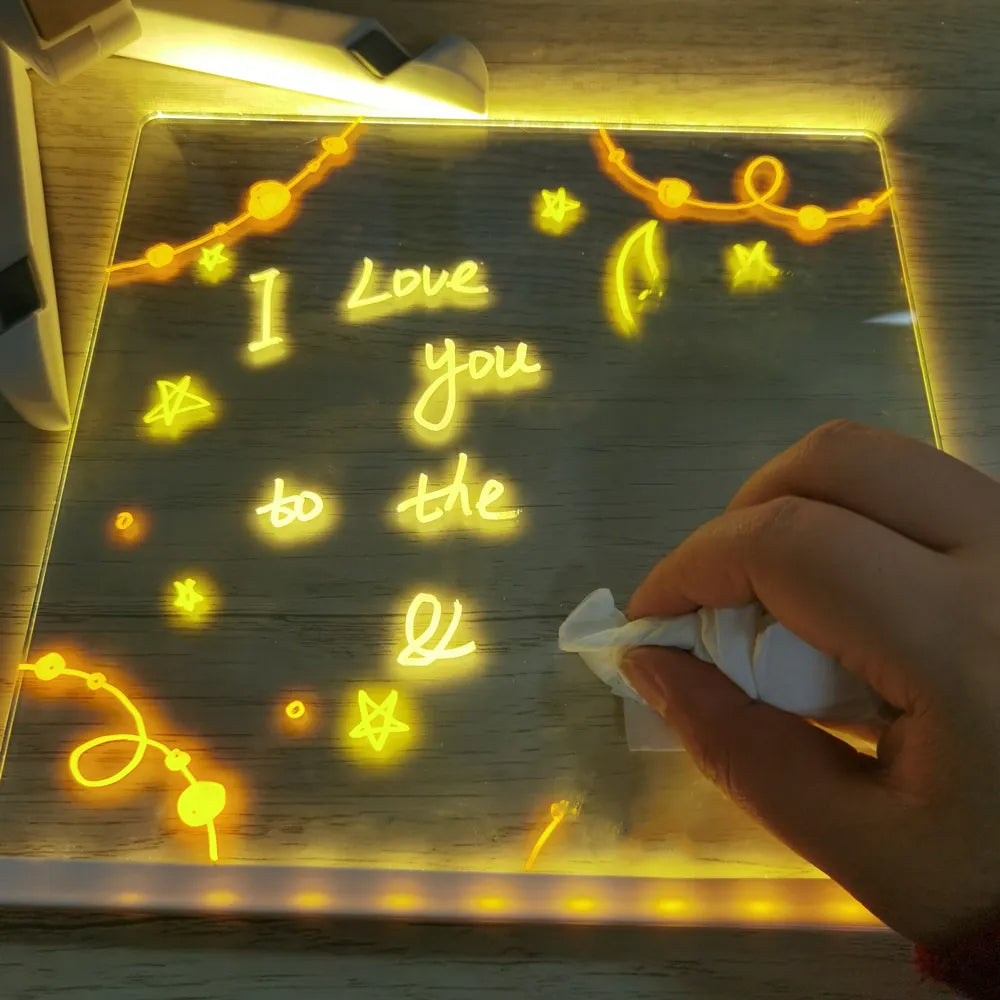LED drawing board with magical light-up effect – rechargeable, reusable, includes pens | kids