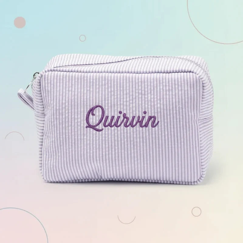 Personalised striped toiletry bag with name – spacious zip, multiple sizes | wash bag
