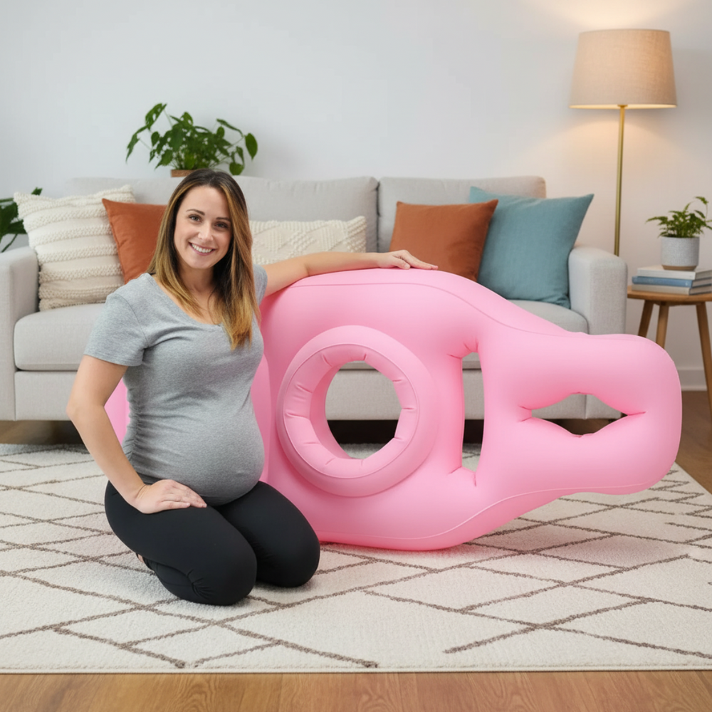 Inflatable pregnancy pillow with belly cutout – supports back, hips and legs | maternity support