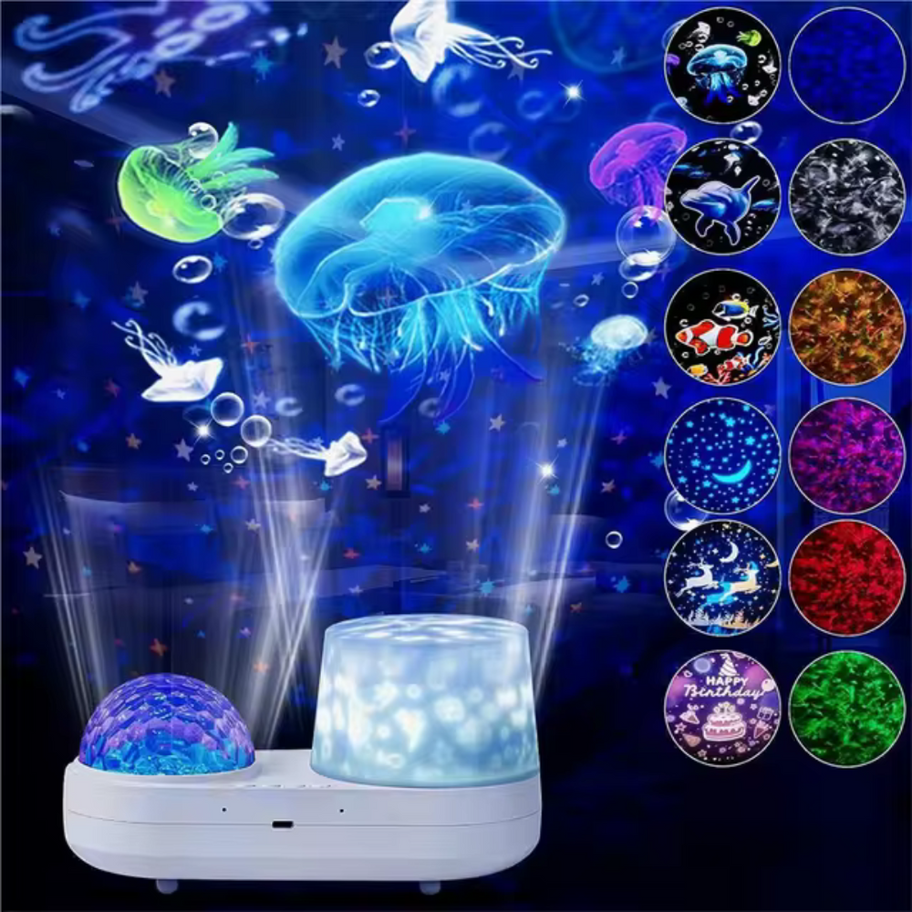 Star projector with ocean light and timer – LED night lamp, 12 effects | kids and adults