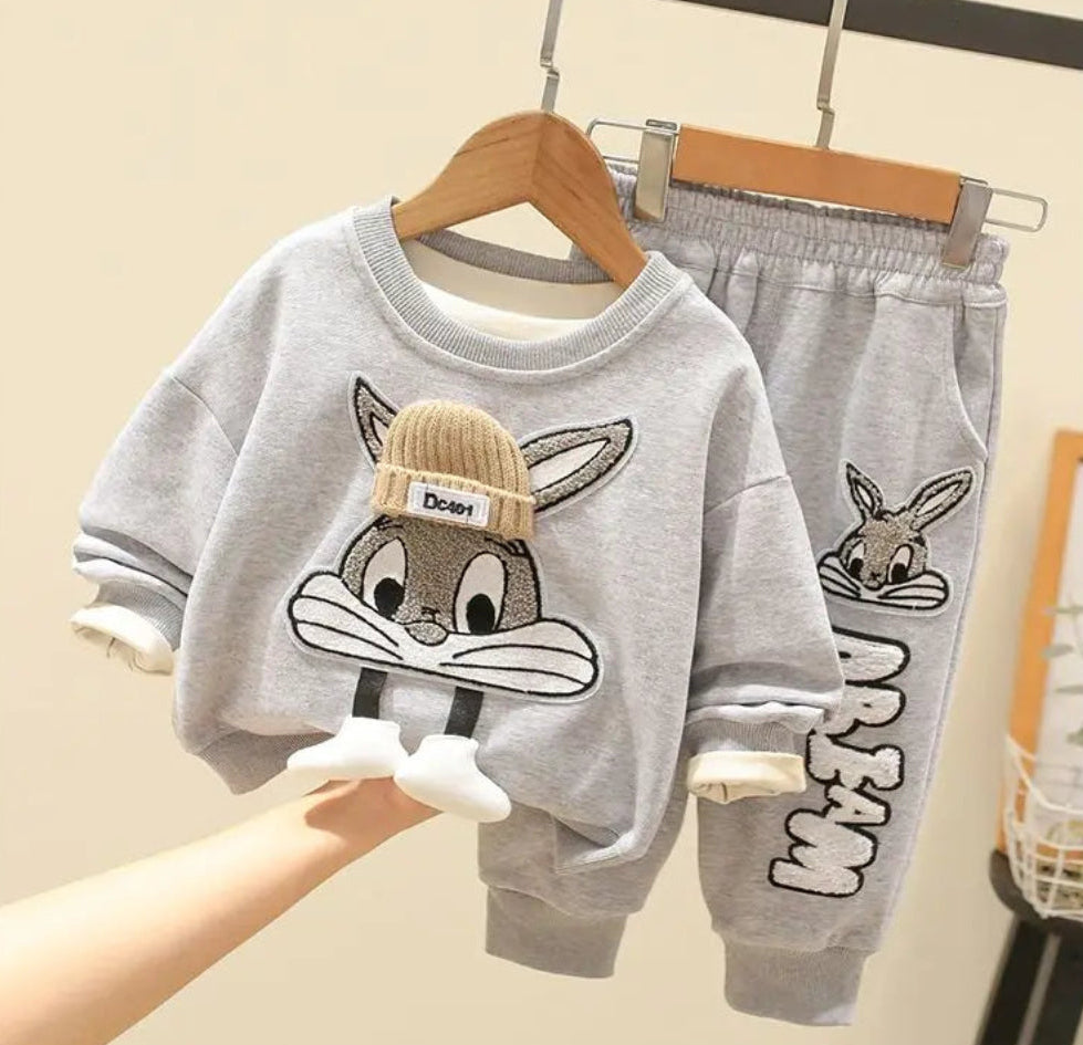 Bunny jumper and trousers set – soft cotton blend, elastic waistband | kids outfit