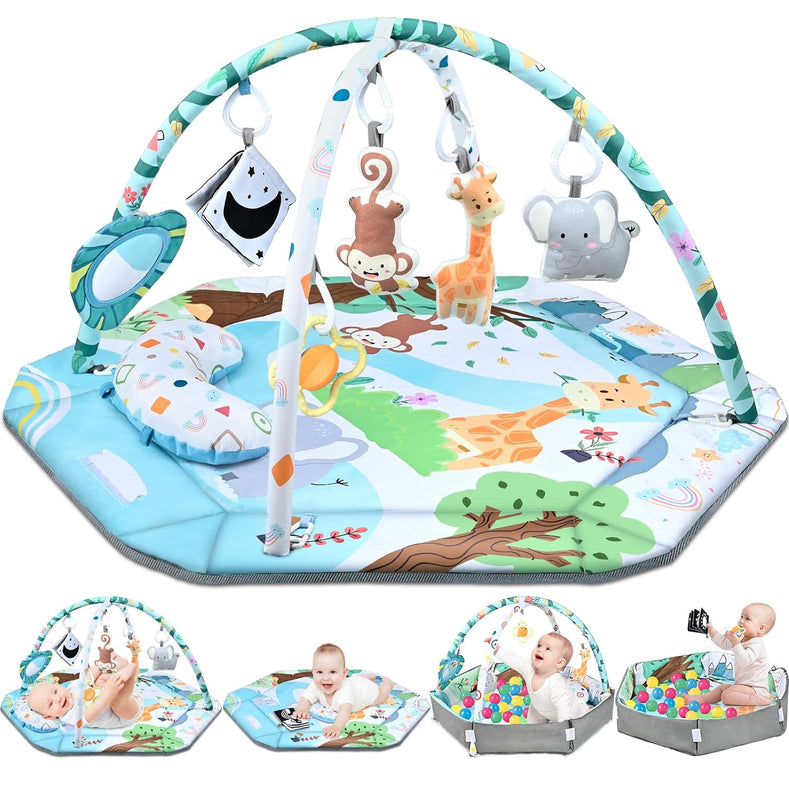 Baby play mat with 6 toys – 8-in-1 design, soft & washable | 0+ months