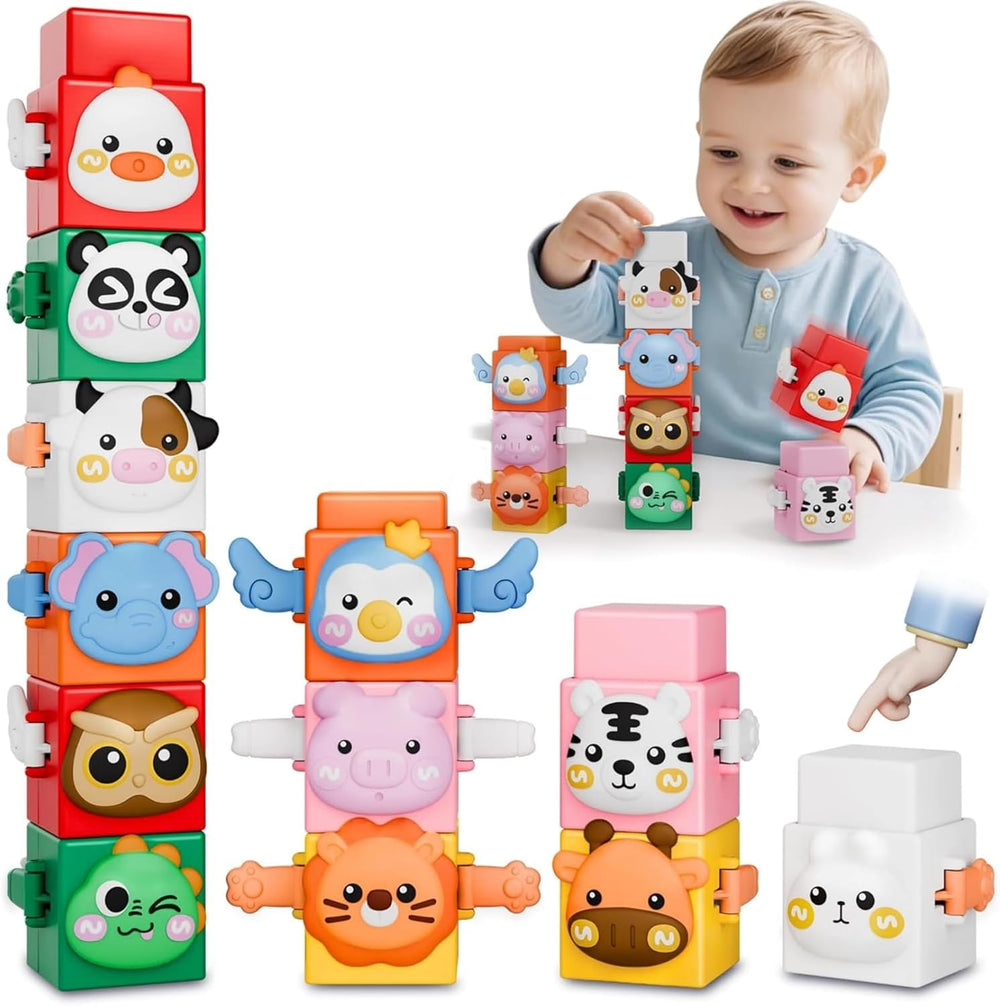 Animal stacking blocks build fine motor skills – colourful, safe ABS, 12 pieces | toddler toys