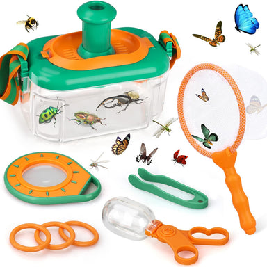 Bug collecting kit with terrarium and magnifying glass – tweezers, net & cards | kids