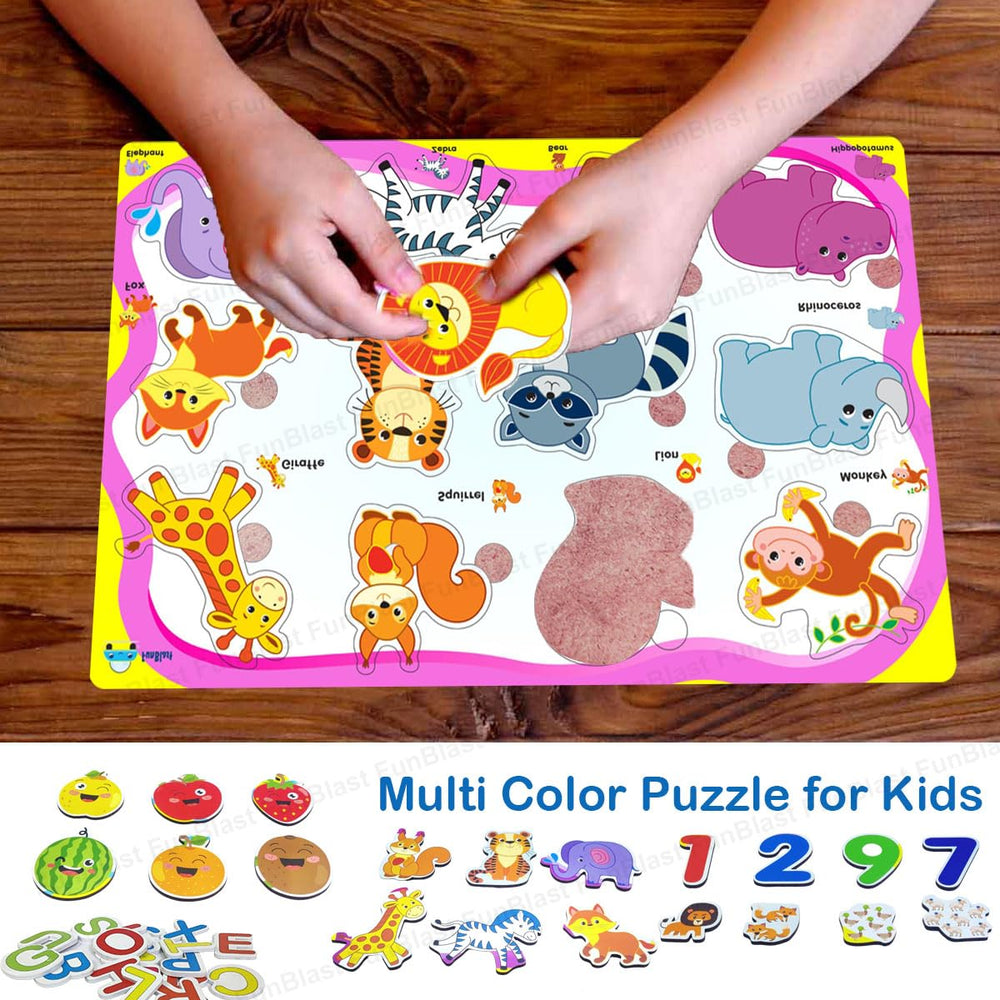 Wooden puzzle set helps kids learn letters and shapes – 6-in-1, educational | Ages 3+