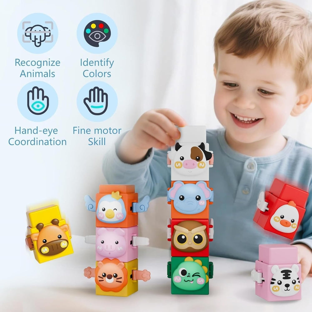 Animal stacking blocks build fine motor skills – colourful, safe ABS, 12 pieces | toddler toys