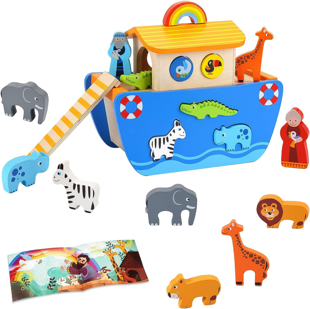 Montessori wooden ark with animal figures – sorting, role play, motor skills | educational toys