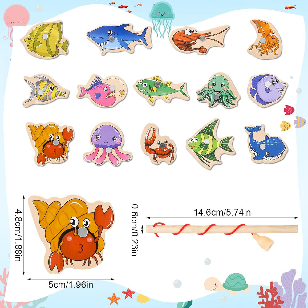 Wooden fishing game boosts fine motor skills – colourful sea animals | educational toy