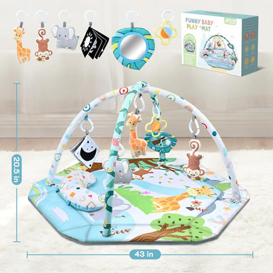 Baby play mat with 6 toys – 8-in-1 design, soft & washable | 0+ months