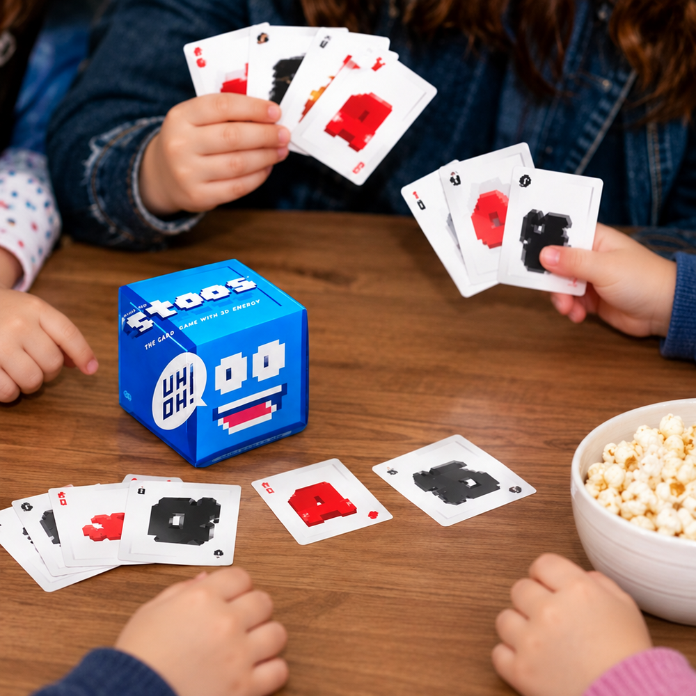 3D card game with 60 building cards – combine, rotate, stack | puzzle card game