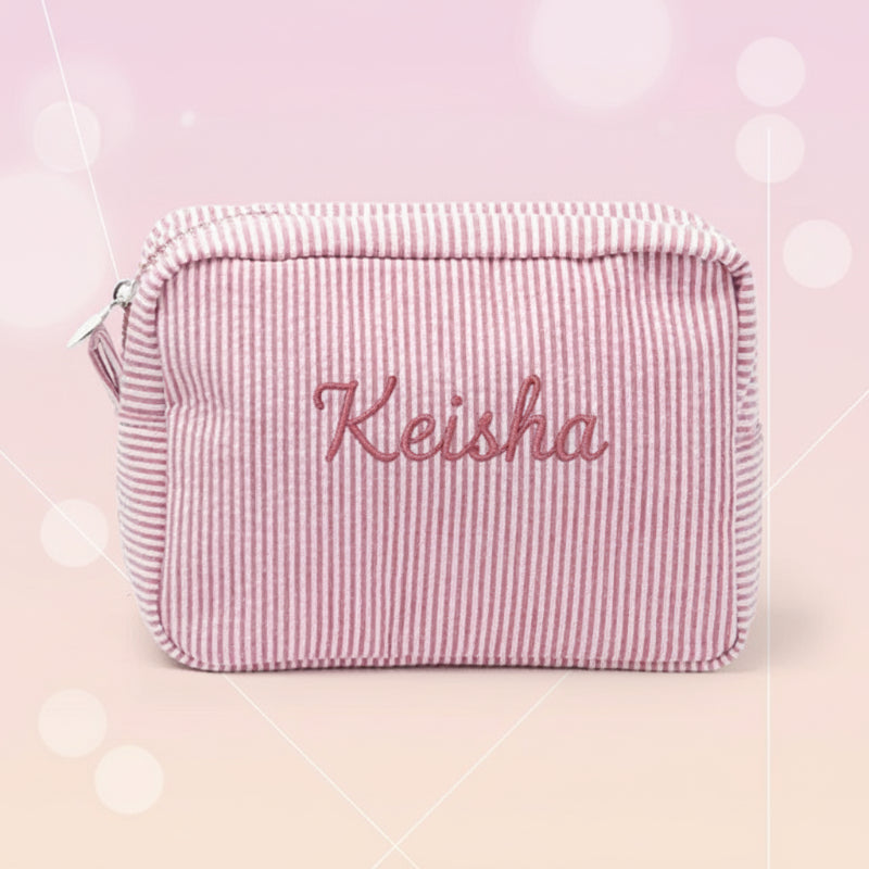 Personalised striped toiletry bag with name – spacious zip, multiple sizes | wash bag