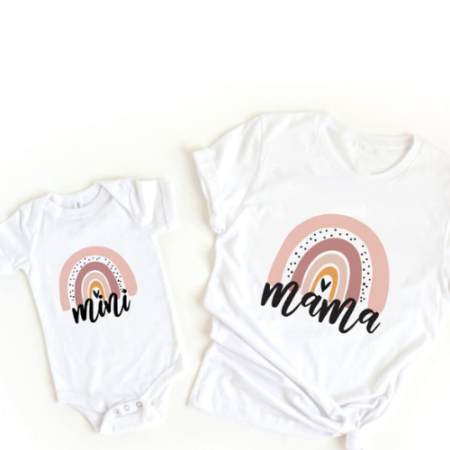 Mum & daughter matching set – shirt & romper outfit | Rainbow print