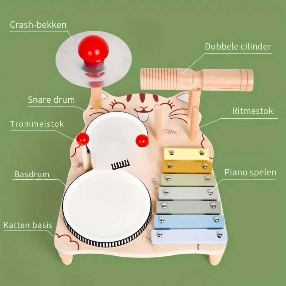 Wooden kids' drum set with xylophone – sturdy design, multiple instruments | toddler musical toy