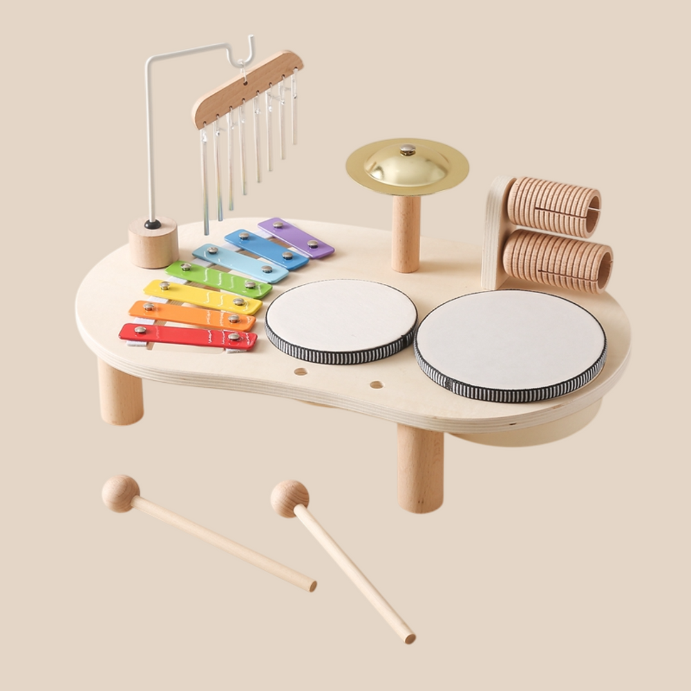 Wooden music table for kids – xylophone, drums and cymbals | Musical toy