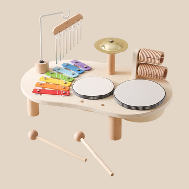 Wooden music table for kids – xylophone, drums and cymbals | Musical toy