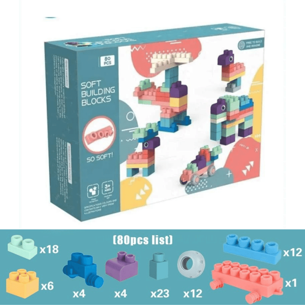 Soft building blocks for creative play – flexible, colourful, 80 pieces | kids' toy