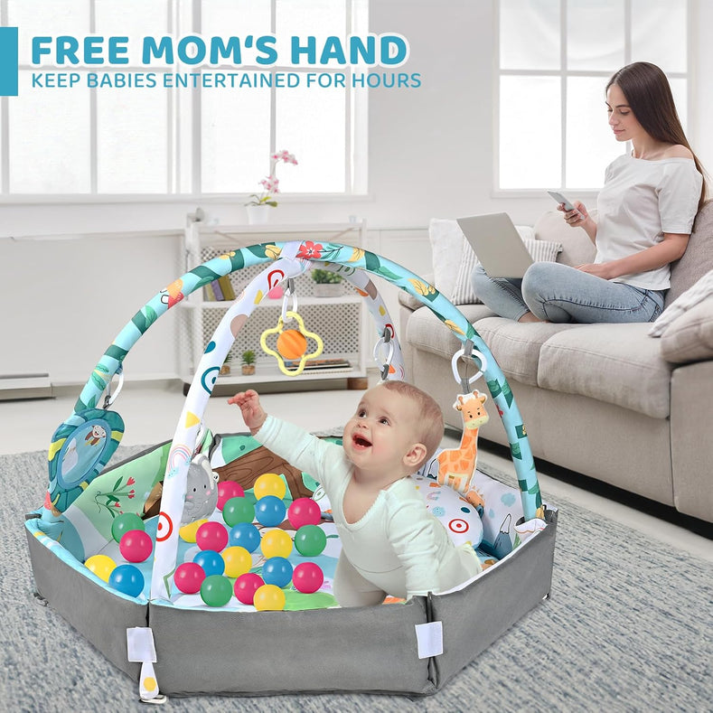 Baby play mat with 6 toys – 8-in-1 design, soft & washable | 0+ months