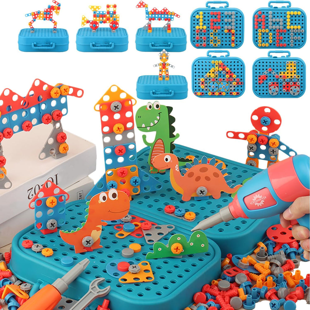 STEM mosaic building set with electric drill – Creative screwing and building fun | ages 3+